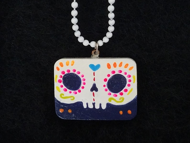 Miniature Painting Pendant Original hand painted Day of the dead sugar skull image 2