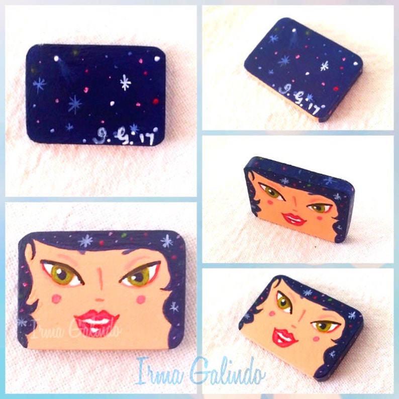 Miniature Painting Pendant hand painted Original of a girl with stars hair image 3