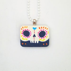 Miniature Painting Pendant Original hand painted Day of the dead sugar skull image 1