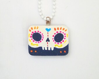 Miniature Painting Pendant Original hand painted Day of the dead sugar skull