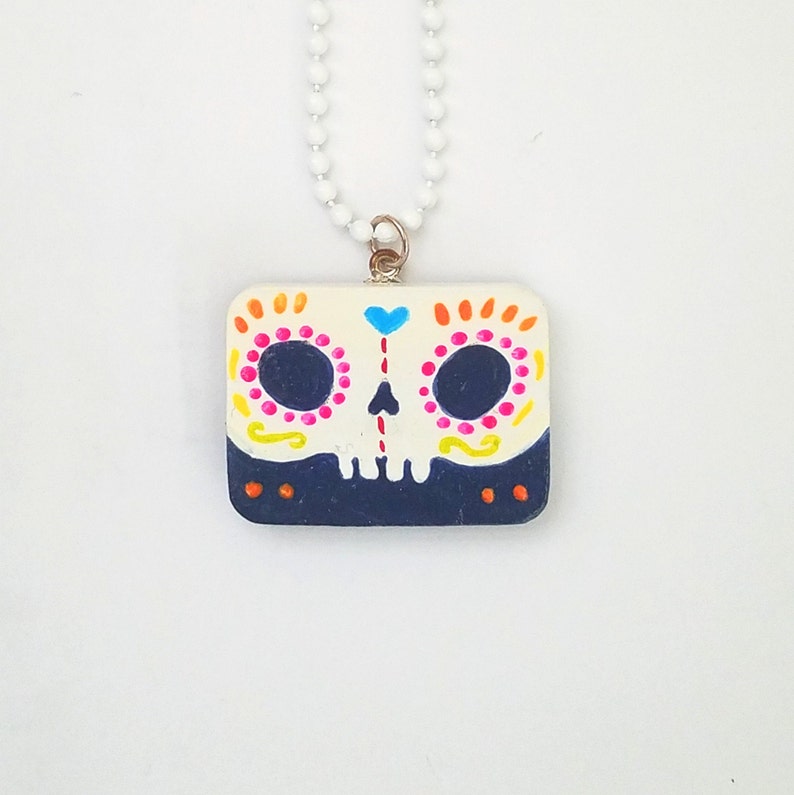 Miniature Painting Pendant Original hand painted Day of the dead sugar skull image 1