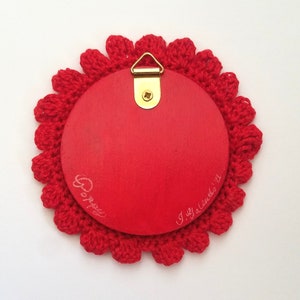 Miniature Painting Girl with Crocheted Frame Cherry Red image 6