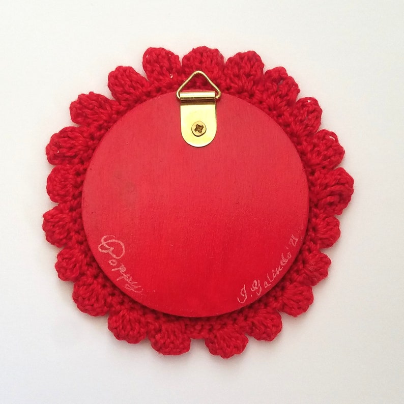 Miniature Painting Girl with Crocheted Frame Cherry Red image 6