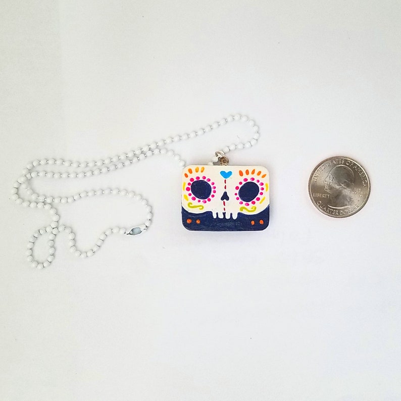 Miniature Painting Pendant Original hand painted Day of the dead sugar skull image 3