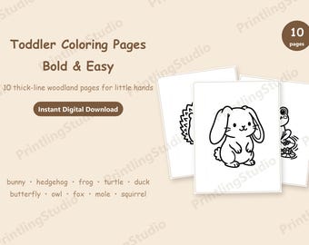 Bold and Easy Coloring Pages for Toddlers, Simple Woodland Animals, Fall Preschool Quiet Time, Instant Printable PDF
