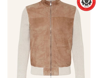 Men's Eleventy Suede Leather Jacket with Knit Accents. Leather jacket.