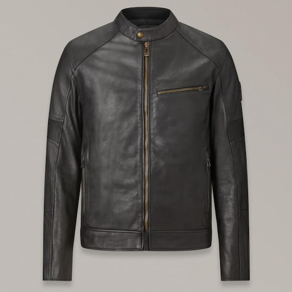 ジャケット・アウター Leather Motorcycle Jacket Vintage Men's Vintage Brown Leather Motorcycle Jacket by First MFG