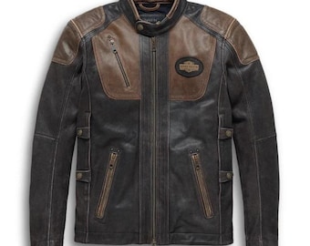 Harley-Davidson Men&#39;s Trostel Triple Vent System Leather Jacket, Biker Leather Jacket