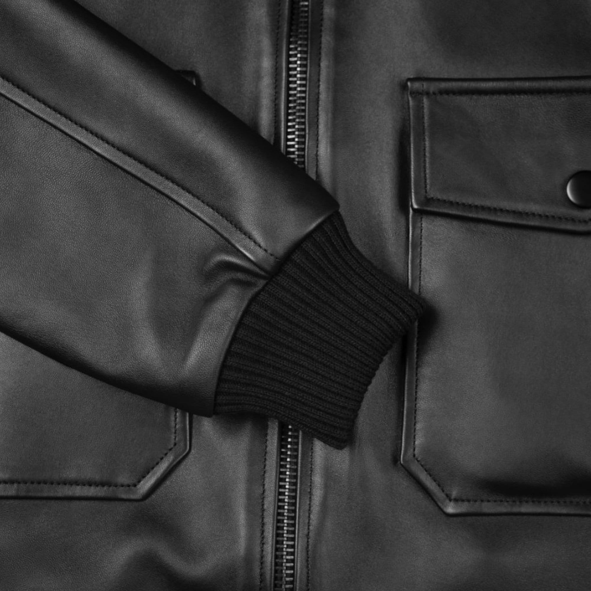 0099~Leather Jacket with Shearling Collar