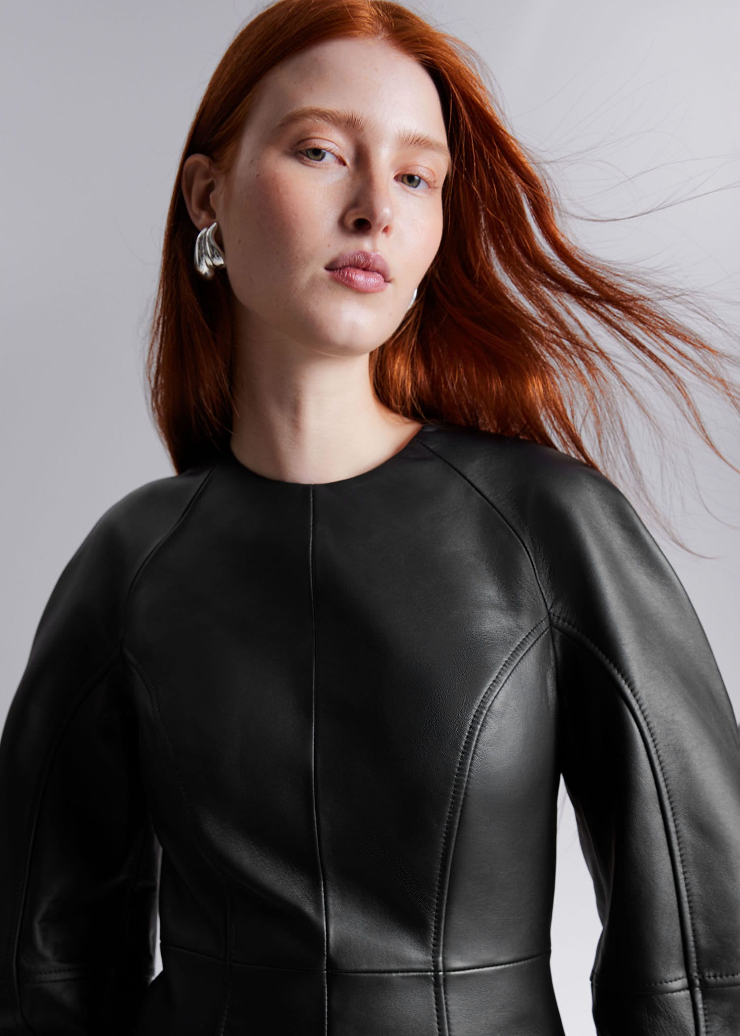 Women Sculptural Leather Mini Dress. Leather Dress.
