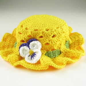 Crochet Pansy Easter Bonnet Toddler Baby Hat Digital Download PDF Crochet Pattern