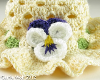 Crochet Pansy Easter Bonnet Toddler Baby Hat Digital Download PDF Crochet Pattern