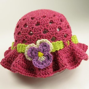 Crochet Pansy Easter Bonnet Toddler Baby Hat Digital Download PDF Crochet Pattern