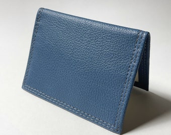 Slim BiFold Wallet Unisex Gift Gray Blue Faux Leather Credit Card Wallet Minimalist Wallet