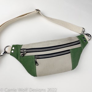 Travel Bag Hands Free, Fanny Pack, BumBag, Chest Bag, Belt Bag, Waist Bag -  Forest Green and Beige