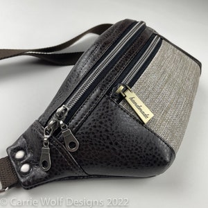 Sling Bag, Fanny Pack, BumBag, Chest Bag, Belt Bag, Waist Bag -  Dark Brown and Beige Vegan Leather