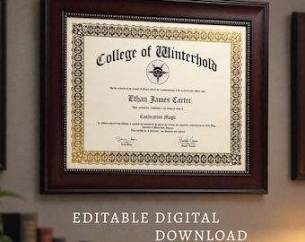 Modello di diploma modificabile ispirato al College of Winterhold / Certificato fantasy / PDF vettoriale stampabile modificabile / Download digitale