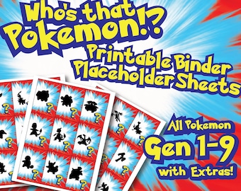 Carte segnaposto stampabili per raccoglitore Pokémon / Chi è quel Pokémon? Sagome misteriose / Tracker della collezione Gen 1-9 / Download digitale