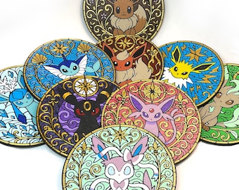Eeveelution Coaster Set | Home Table or Kitchen Decor with Cork Backing 3.5" Coasters