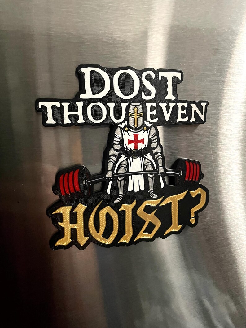 Funny Gym Magnet | Crusader Knight Deadlift Fridge Magnet | Powerlifting Gift for Him or Her | Funny Weightlifting Locker Magnet 3D printed immagine 6