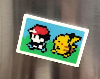 Trainer & Pikachu Pixel Art Fridge Magnet 3D Print