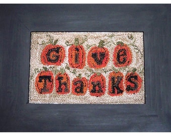 Give Thanks Punch Needle Pattern - Thanksgiving Decor - Pumpkin Design - Framed Decor - Stitchery Pattern - Print Pattern