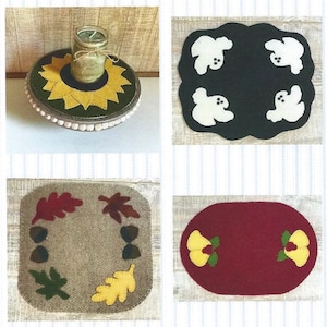 Wooly Mats 3 Wool Applique - Applique Seasonal Candle Mat Pattern - Felted Wool Applique - Digital Pattern