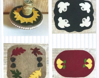 Wooly Mats 3 Wool Applique - Applique Seasonal Candle Mat Pattern - Felted Wool Applique - Digital Pattern