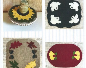 Wooly Mats 3 Wool Applique - Applique Seasonal Candle Mat Pattern - Felted Wool Applique - Print Pattern