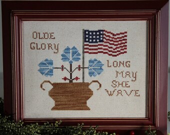 Olde Glory Cross Stitch Pattern - Americana Picture - Summer Flag Design - Framed Decor - Stitchery Pattern - Print Pattern