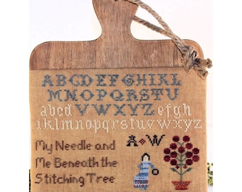 Stitching Tree Cross Stitch Pattern - Alphabet Sampler - Vintage Design - Framed Decor - Stitchery Pattern - Print Pattern