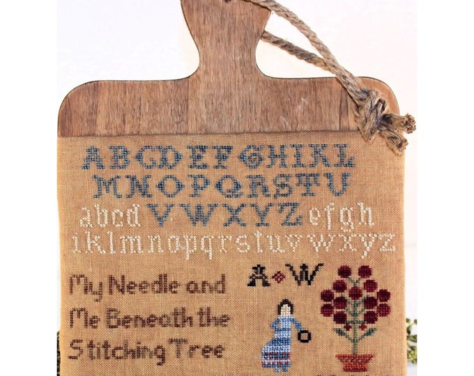 Stitching Tree Cross Stitch Pattern - Alphabet Sampler - Vintage Design - Framed Decor - Stitchery Pattern - Print Pattern