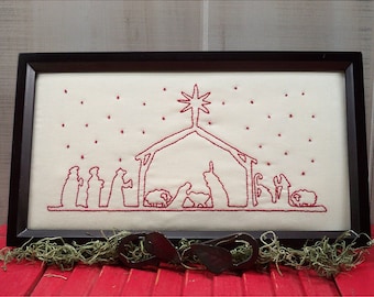 Christmas Redwork Nativity Stitchery - Christmas Embroidery - Sewing Pattern - Digital PDF Pattern