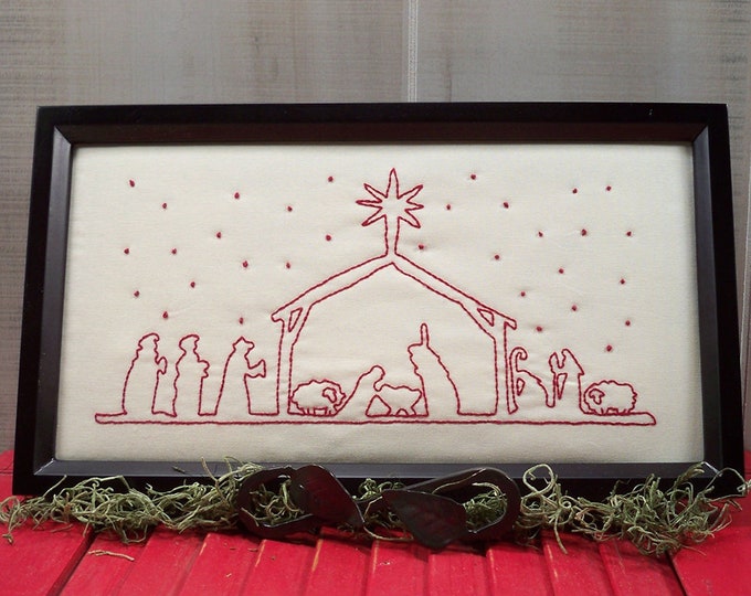 Christmas Redwork Nativity Stitchery - Christmas Embroidery - Sewing Pattern - Digital PDF Pattern