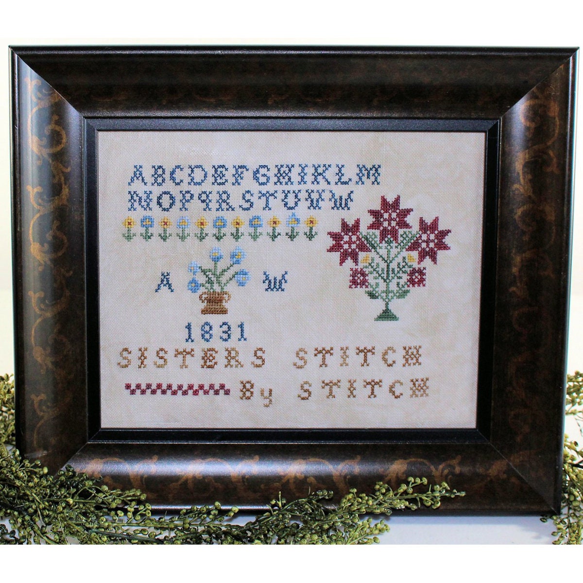 Sisters Stitch by Stitch Cross Stitch Pattern Alphabet Sampler Framed Decor Stitchery
