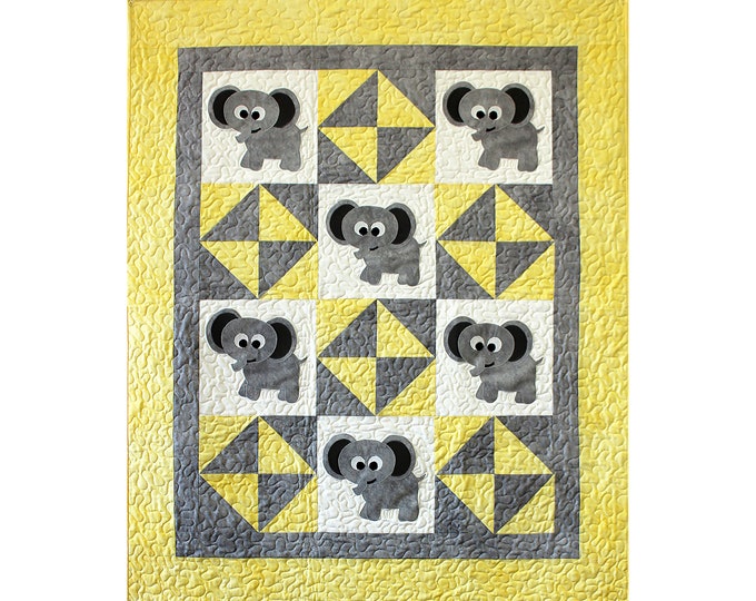 Ellie Elephant Baby Quilt - Applique Animal Pattern - Baby Gift - Craft Pattern - Digital PDF Pattern