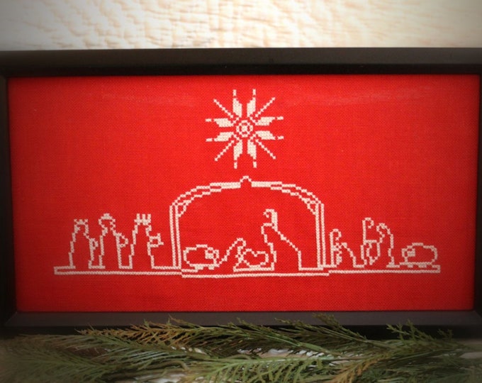 Nativity Cross Stitch Pattern - Christmas Decor - Framed Nativity Scene - Stitchery Pattern - Print Pattern