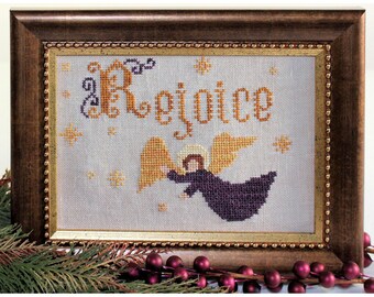 Rejoice Cross Stitch Pattern - Christmas Angel - Framed Decor - Stitchery Pattern - Print Pattern