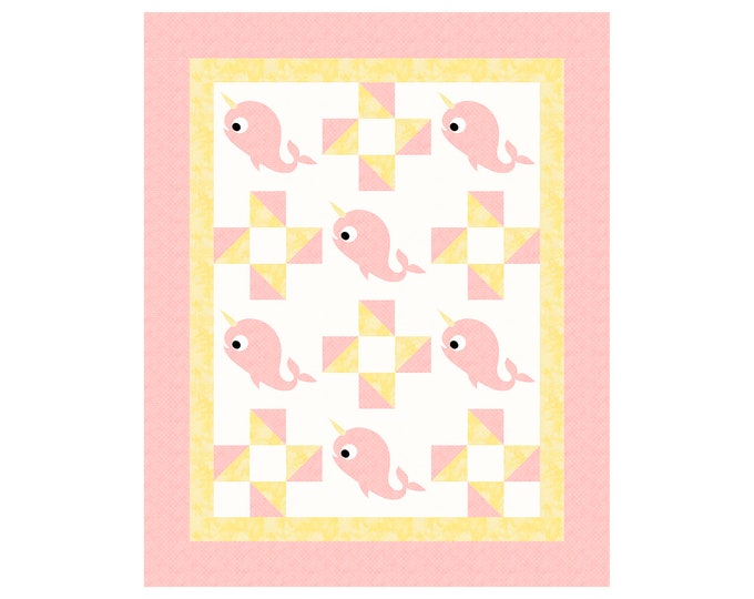 Nori the Narwhal Baby Quilt - Applique Animal Pattern - Baby Gift - Craft Pattern - Print Pattern