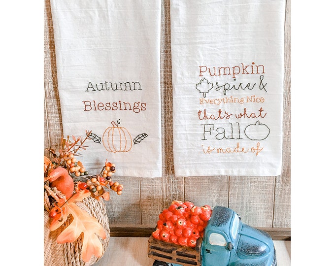 Autumn Tea Towel Stitchery - Kitchen Embroidery - Fall Fabric - Sewing Pattern - Print Pattern