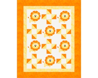 Leo the Lion Baby Quilt - Applique Animal Pattern - Baby Gift - Craft Pattern - Digital PDF Pattern