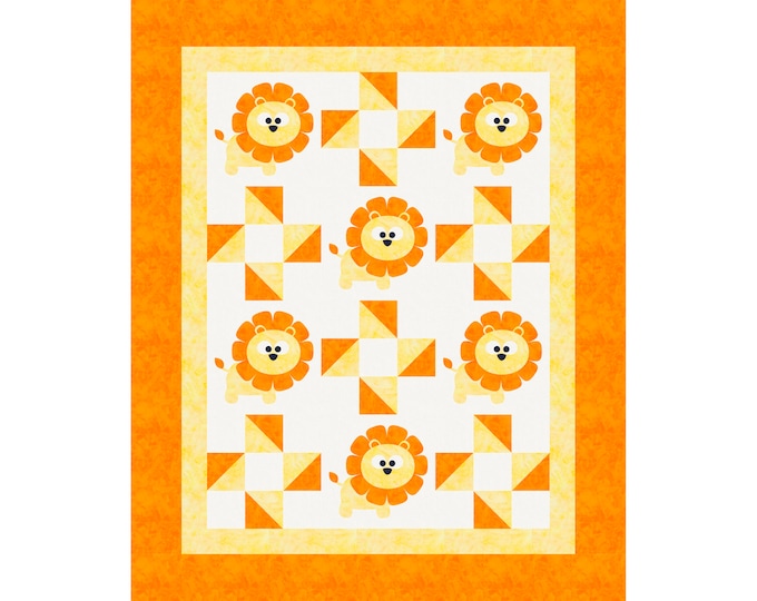Leo the Lion Baby Quilt - Applique Animal Pattern - Baby Gift - Craft Pattern - Digital PDF Pattern