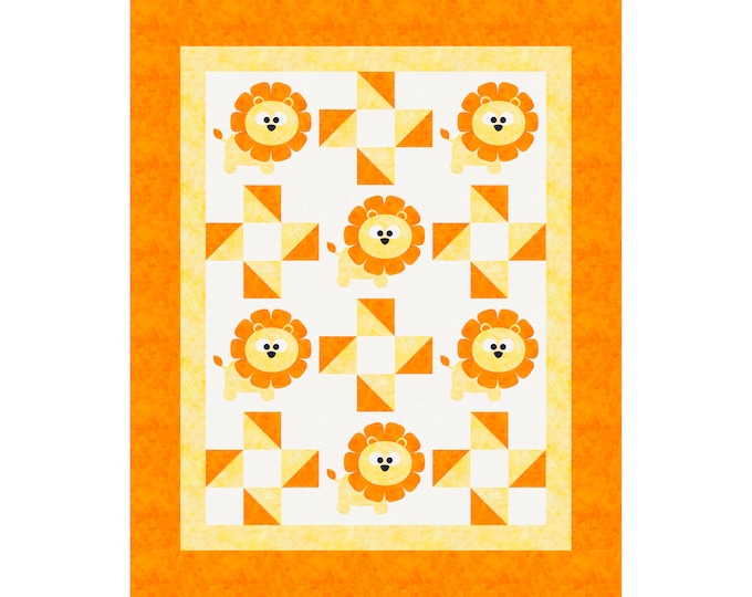 Leo the Lion Baby Quilt - Applique Animal Pattern - Baby Gift - Craft Pattern - Digital PDF Pattern