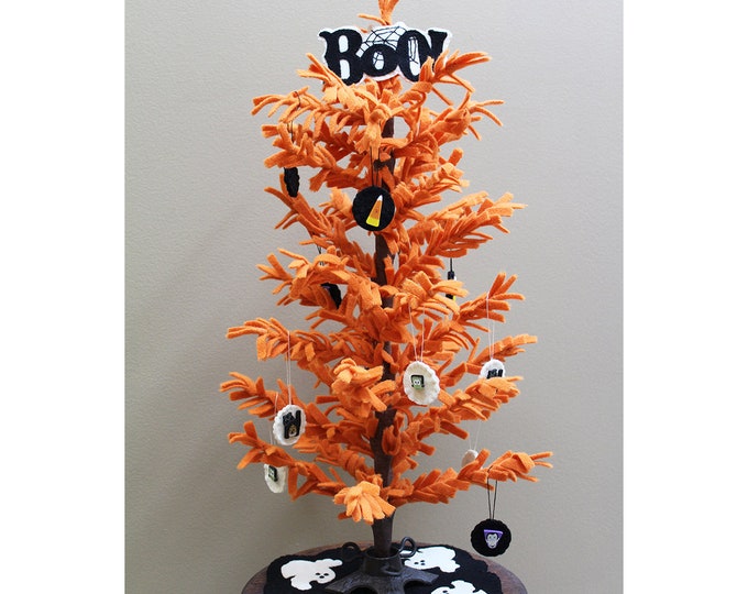 October Halloween - A Year of Wooly Trees - Wool Christmas Tree - Applique Pattern - Felted Wool Applique - Print Pattern