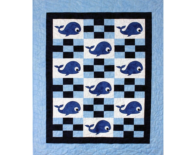 Norman the Whale Baby Quilt - Applique Animal Pattern - Baby Gift - Craft Pattern - Print Pattern