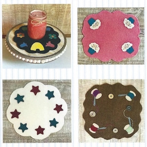 Wooly Mats 2 Wool Applique - Applique Seasonal Candle Mat Pattern - Felted Wool Applique - Digital Pattern