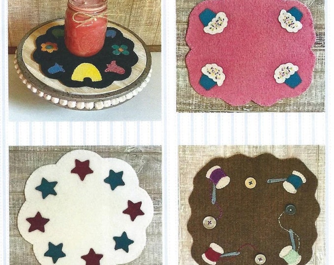 Wooly Mats 2 Wool Applique - Applique Seasonal Candle Mat Pattern - Felted Wool Applique - Print Pattern