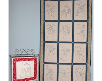 Snowmen on Holiday Stitchery - Snowman Embroidery - Winter Homespun Fabric - Sewing Pattern - Print Pattern