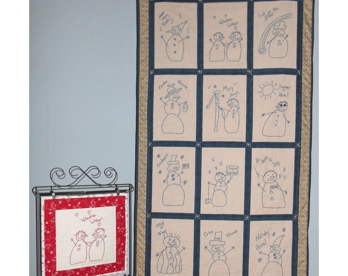 Snowmen on Holiday Stitchery - Snowman Embroidery - Winter Homespun Fabric - Sewing Pattern - Digital Pattern