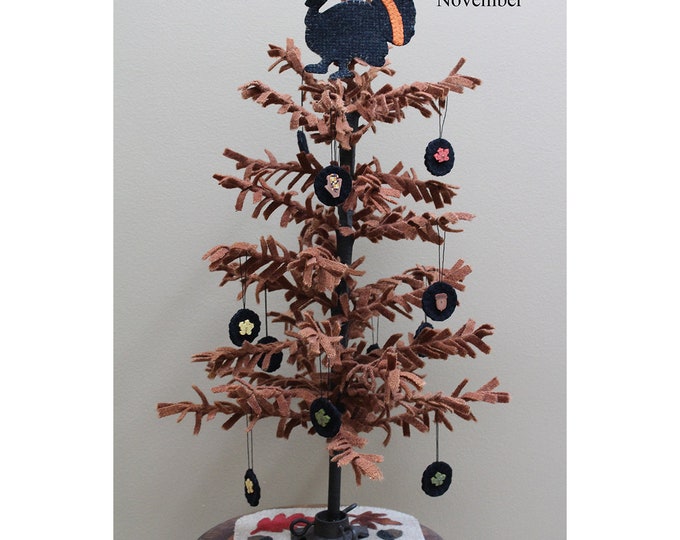 November Thanksgiving - A Year of Wooly Trees - Wool Christmas Tree - Applique Pattern - Felted Wool Applique - Print Pattern